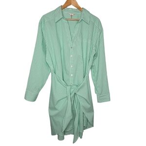 Esqualo Womens Green Striped Button Down Poplin Wrap Tie Front Dress Size 14
